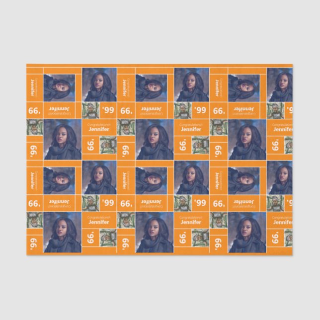 Papel De Seda Classe de Graduação de Foto Quadrada Ano Laranja (Frente )