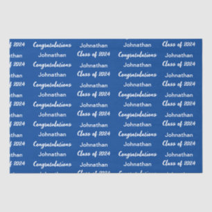 Papel De Seda Classe de nome do Formando de Parabéns brancos azu