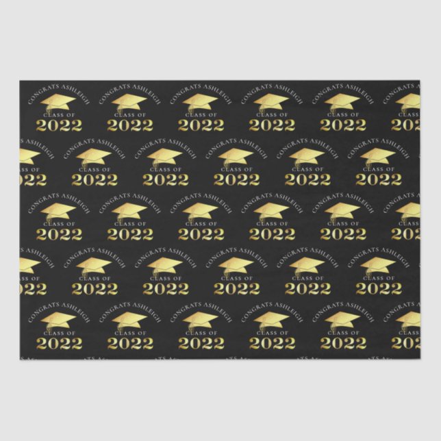 Papel De Seda Classe Elegante Personalizada de 2022 Preto Dourad (Frente )