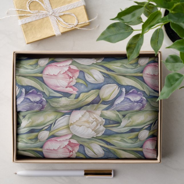 Papel De Seda Classic Pink, Purple, Whute Tulips (Presente)