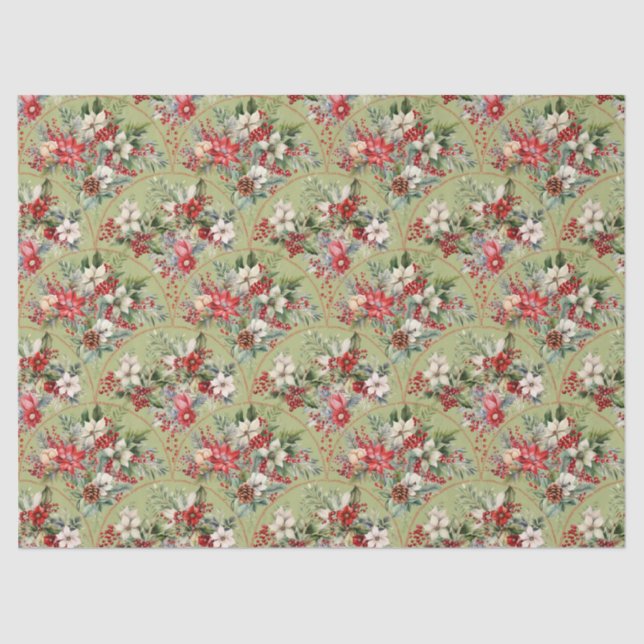Papel De Seda Classic Poinsettia & Berry Holiday Tissue Paper (Frente )