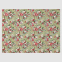 Papel de Seda Clássico de Poinsettia e Frutas para