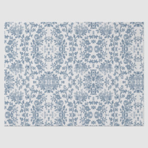 Papel De Seda Clássico Francês Vintage Gravado Floral Toile-Azul