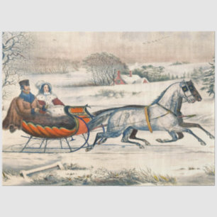 Papel De Seda Clássico Passeio de Trenó de 1853 Currier Ives Est