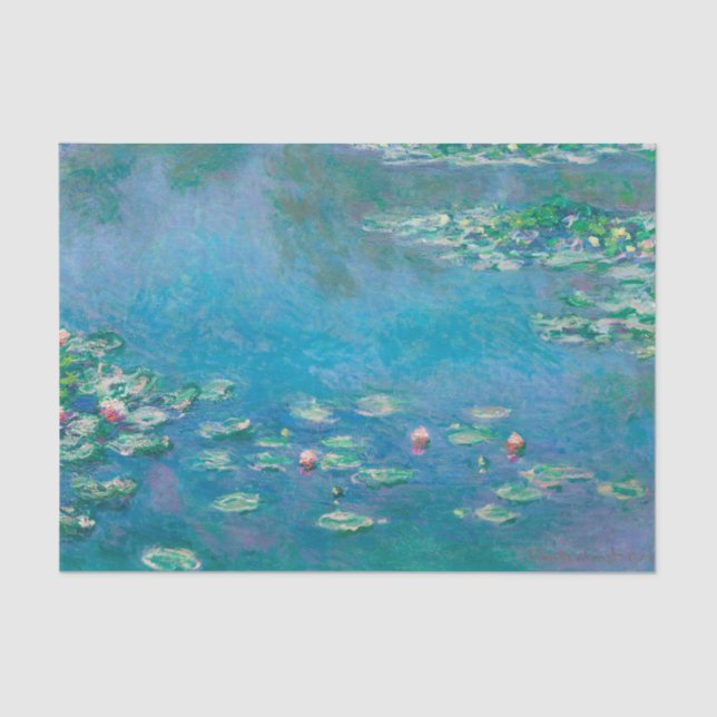Papel De Seda Claude Monet Turquoise Decoupage Water Lilly (Frente )