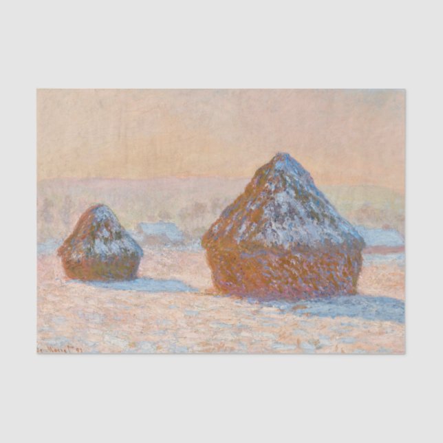 Papel De Seda Claude Monet - Wheatstacks, Efeito da Neve, Manhã (Frente )