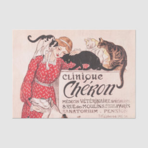 Papel De Seda Clinique Cheron Vintage Dog Cat Steinlen Poster