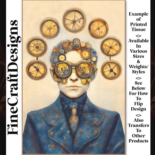 Papel De Seda Clockpunk Steampunk Man, Blue & Dourado Decoupage  (Criador carregado)