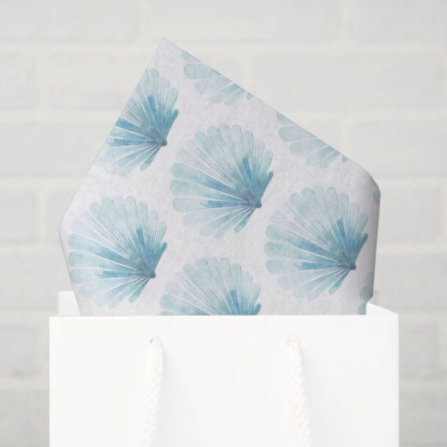 Papel De Seda Coastal Aqua Scallop Seashell (Sacola de presentes)