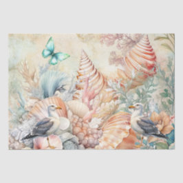 Papel De Seda Coastal Floral Seagulls & Seashells Decoupage 