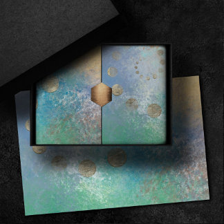 Papel De Seda Coastal Grunge | Azul e Verde Dourado