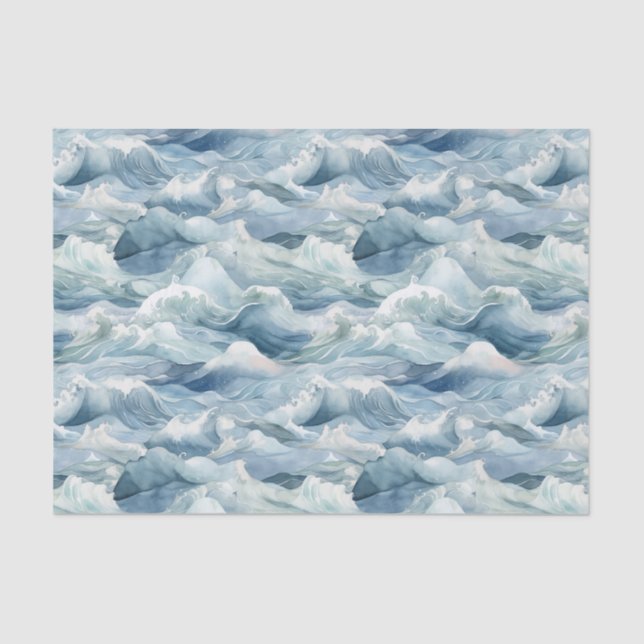 Papel De Seda Coastal Ocean Waves Watercolor Nautical (Frente )