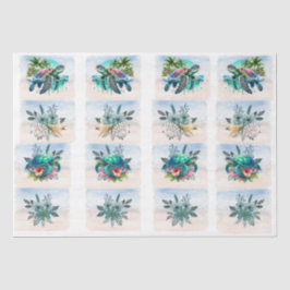 Papel De Seda Coastal Sea Turtles Flowers Seashells Decoupage