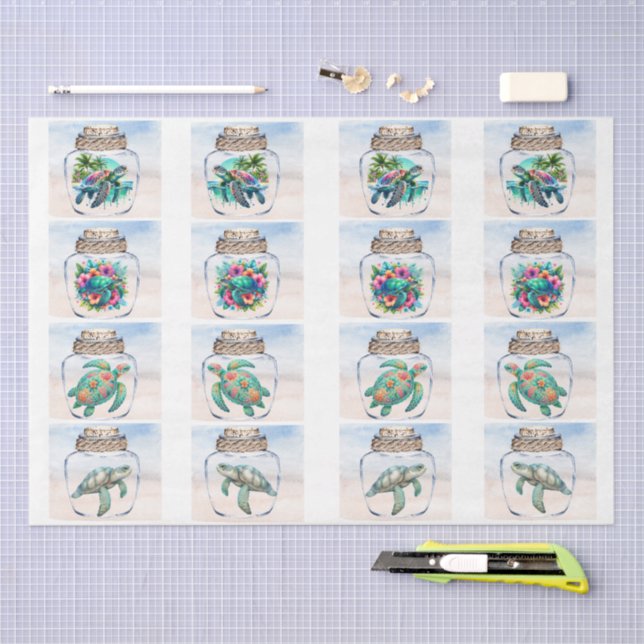 Papel De Seda Coastal Sea Turtles in a Jar Decoupage  (Arte )