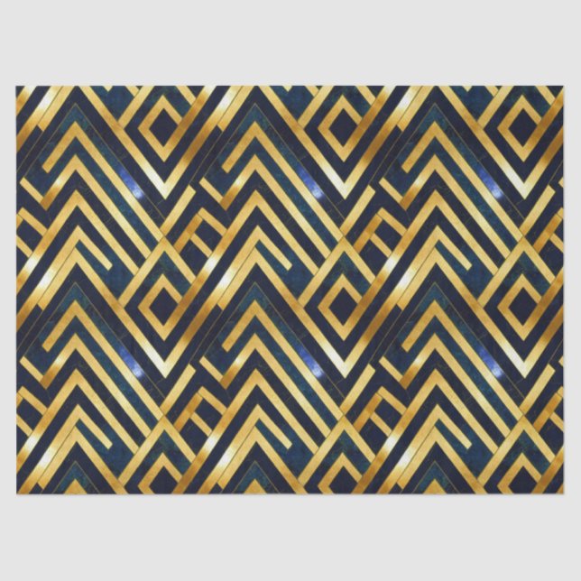 Papel De Seda Cobalto Blue e Dourado Art Deco Marble (Frente )