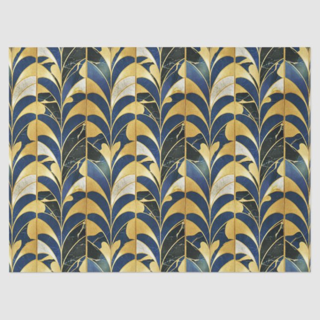 Papel De Seda Cobalto Blue e Dourado Art Deco Marble (Frente )