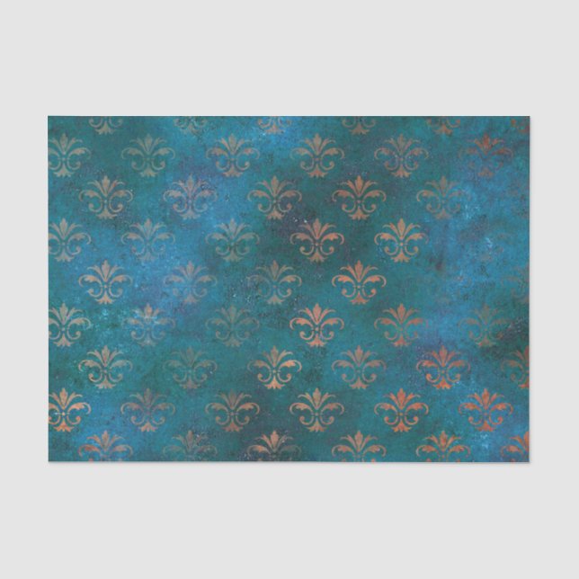 Papel De Seda Cobre Grunge Pátina e Turquesa (Frente )