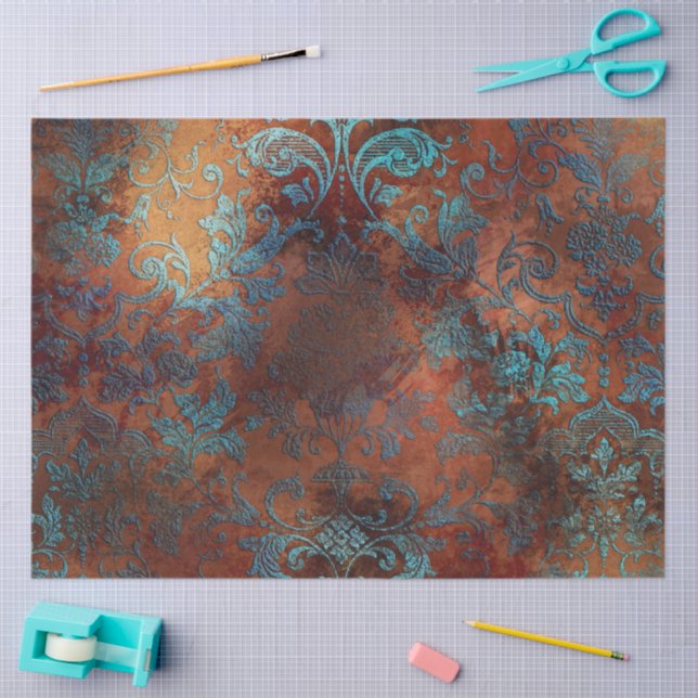 Papel De Seda Cobre Patina Rusted Damask (Arte )
