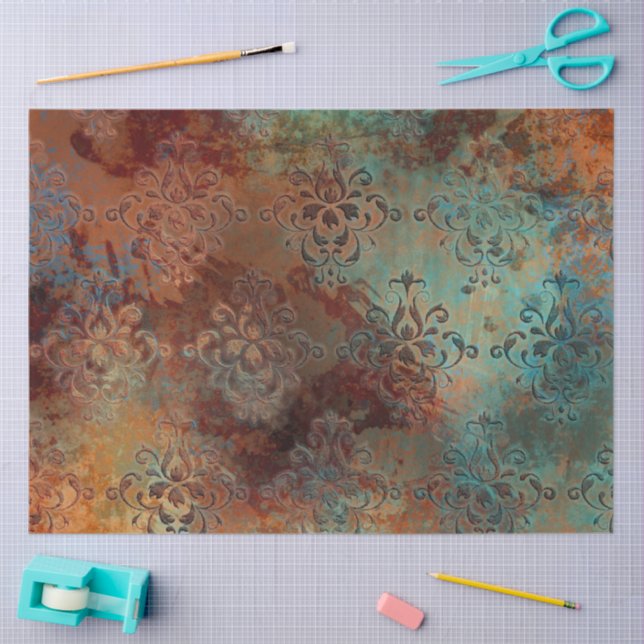 Papel De Seda Cobre Patina Rusted Damask (Arte )