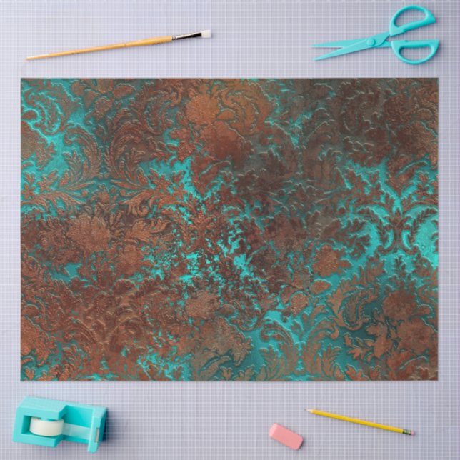 Papel De Seda Cobre Patina Rusted Damask (Arte )