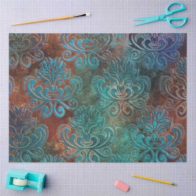 Papel De Seda Cobre Patina Rusted Damask (Arte )