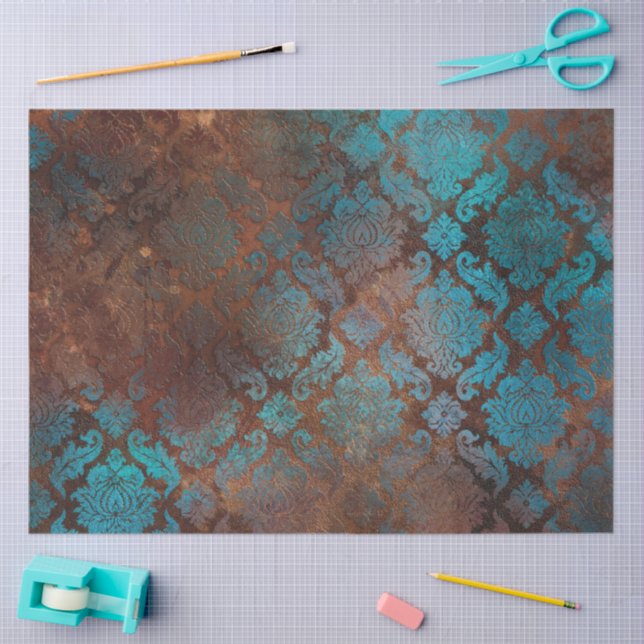 Papel De Seda Cobre Patina Rusted Damask (Arte )