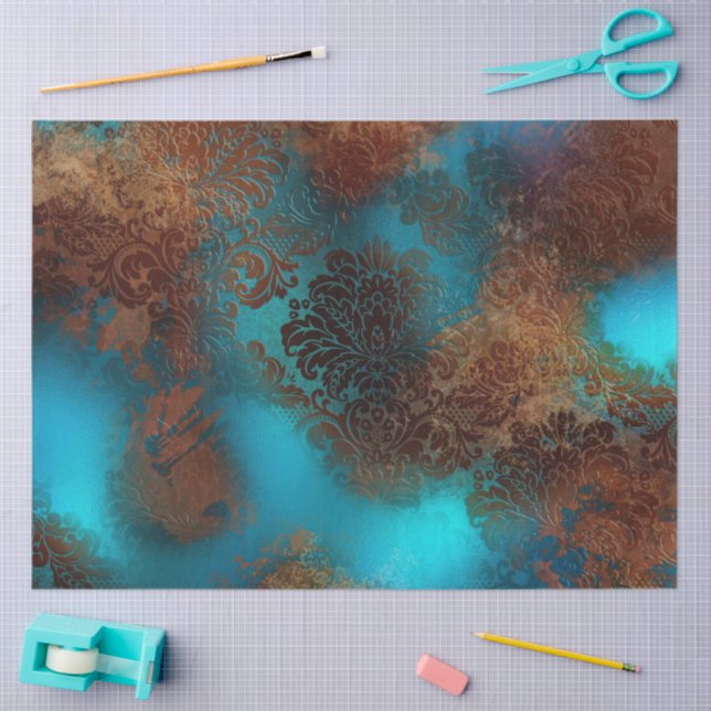 Papel De Seda Cobre Patina Rusted Damask (Arte )