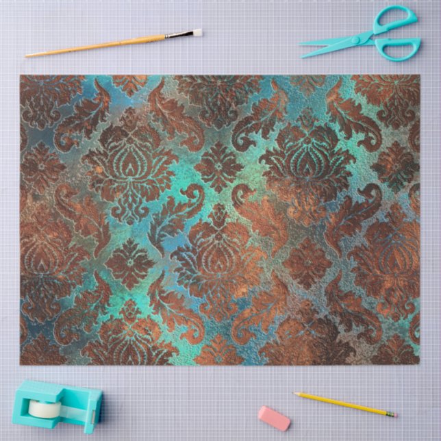 Papel De Seda Cobre Patina Rusted Damask (Arte )