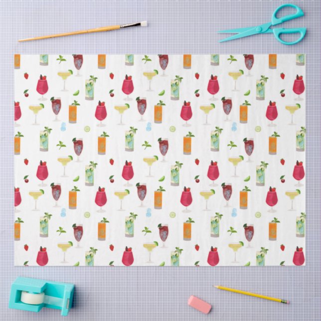 Papel De Seda Cocktails de Aquarela e Bebidas Festas (Arte )