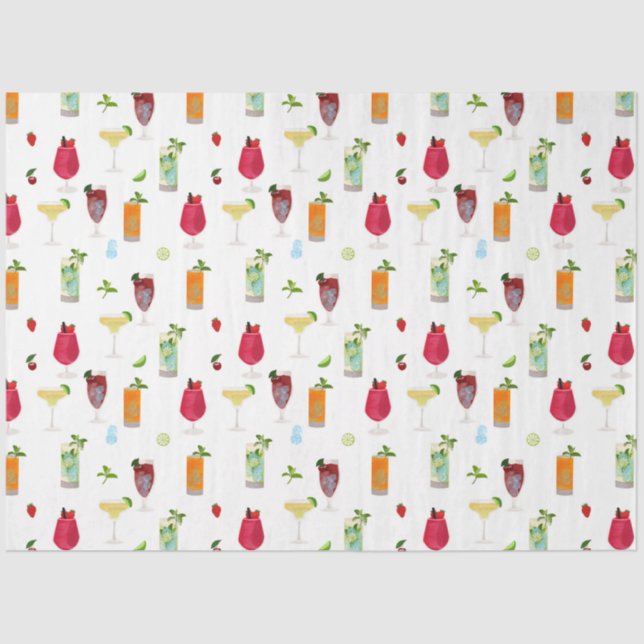 Papel De Seda Cocktails de Aquarela e Bebidas Festas (Frente )