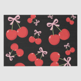 Papel De Seda Cocota de Cerejas Pretas com Laço Rosa
