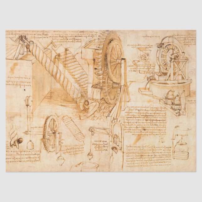 Papel De Seda Codex Atlanticus, Máquinas Hidráulicas por da Vinc (Frente )