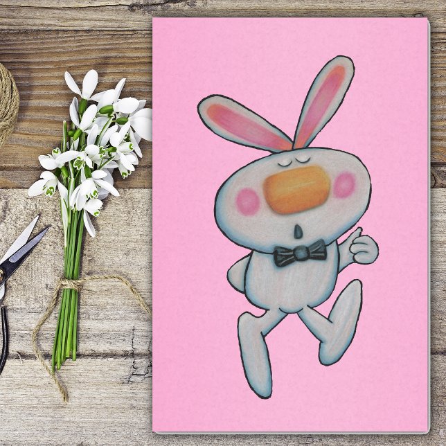 Papel De Seda Coelhinho Branco De Cartoon Dando polegares Para C (Cartoon white bunny rosy cheeks giving thumbs up sign on bright pink tissue paper.)