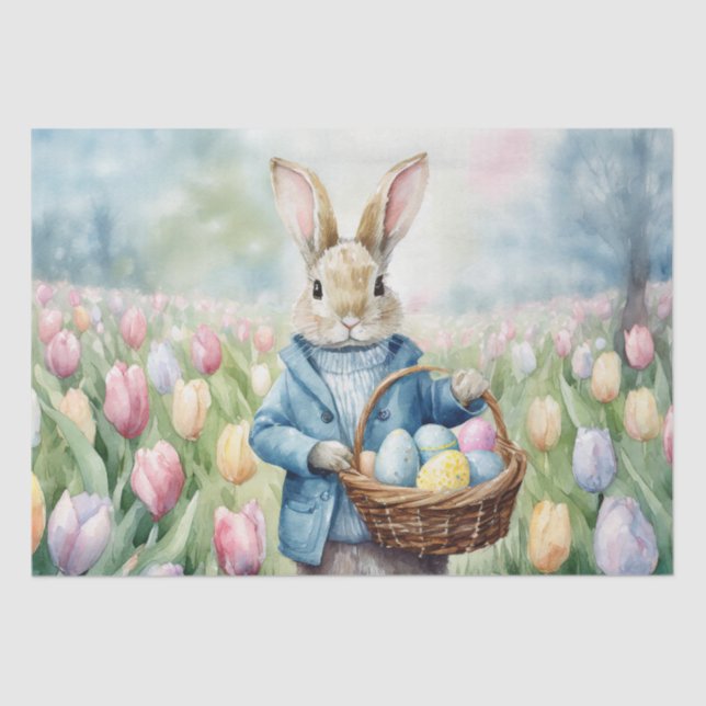 Papel De Seda Coelhinho da Páscoa num campo de Tulips (Frente )