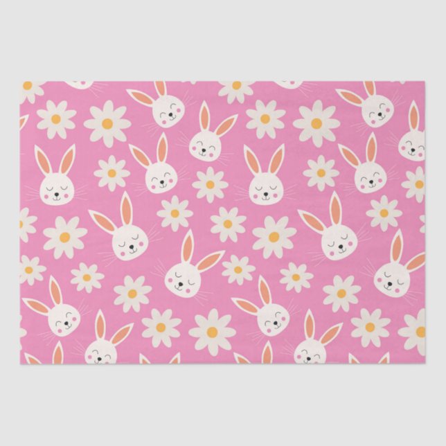 Papel De Seda Coelhinho de Páscoa Bonito com Flores Brancas a Ro (Frente )