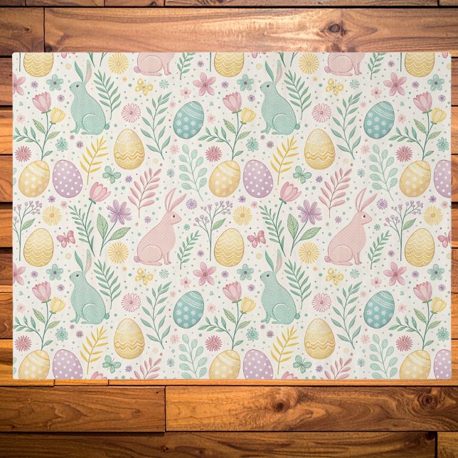 Papel De Seda Coelhinhos de Páscoa com Ovos Pastéis e Samambaias (Criador carregado)