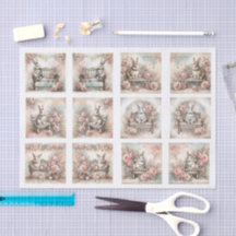 Coelhinhos de Páscoa em Pastel para Decoupage em O