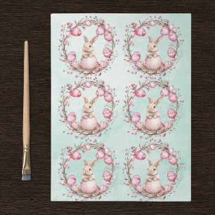 Papel De Seda Coelho Bonito com Ovos de Páscoa Cor-de-Rosa e Gri