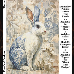 Papel De Seda Coelho Branco, Padrão Floral Azul EC4R Decoupage