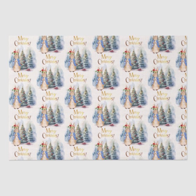 Papel De Seda Coelho Clássico Árvore de Natal Alegre (Frente )