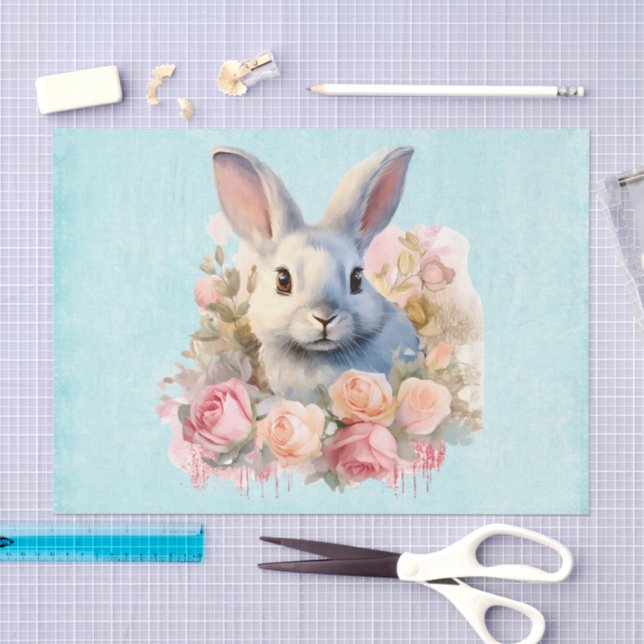Papel De Seda Coelho com uma Guirlanda de Rosas Fofo (Arte )