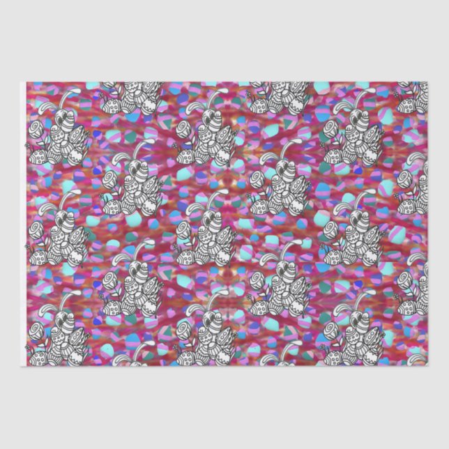 Papel De Seda Coelho da Páscoa com ovos em vermelho (Frente )