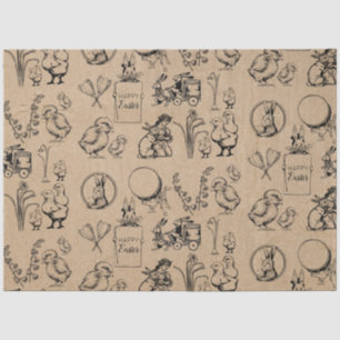 Papel De Seda Coelho da Páscoa e Pintinho Kraft Brown