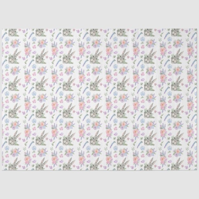 Papel De Seda Coelho de Páscoa Adorável Primavera Flor Pastel Br (Frente )