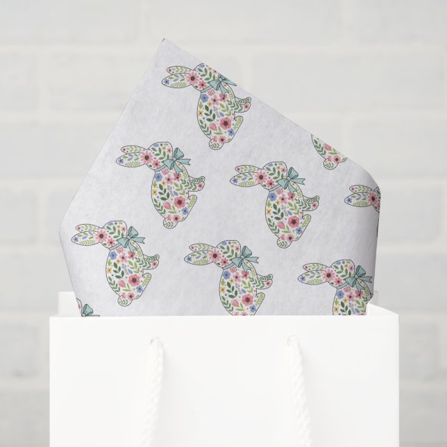 Papel De Seda Coelho de Páscoa com Flores Silvestres Rosa e Azul (Sacola de presentes)
