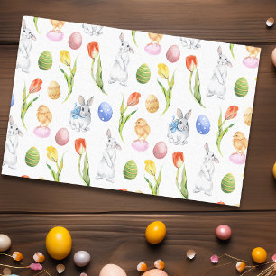 Papel De Seda Coelho de Páscoa em aquarela tulipa de primavera
