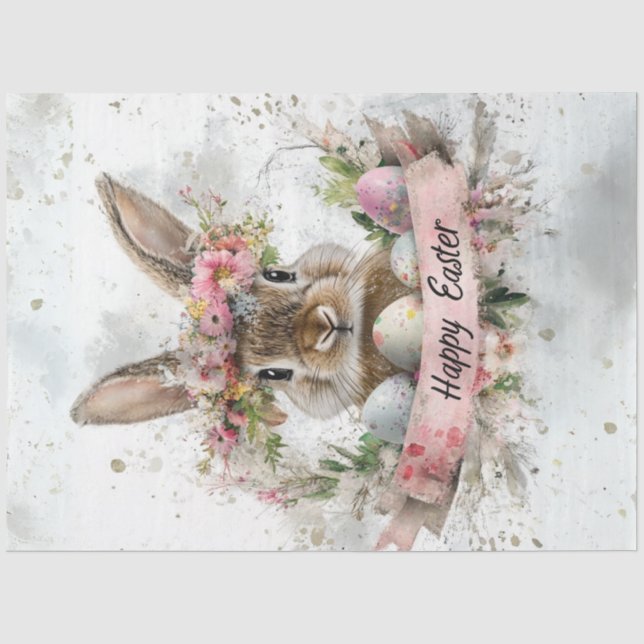 Papel De Seda Coelho de Páscoa em Decoupage com Fundo de Aquarel (Frente )