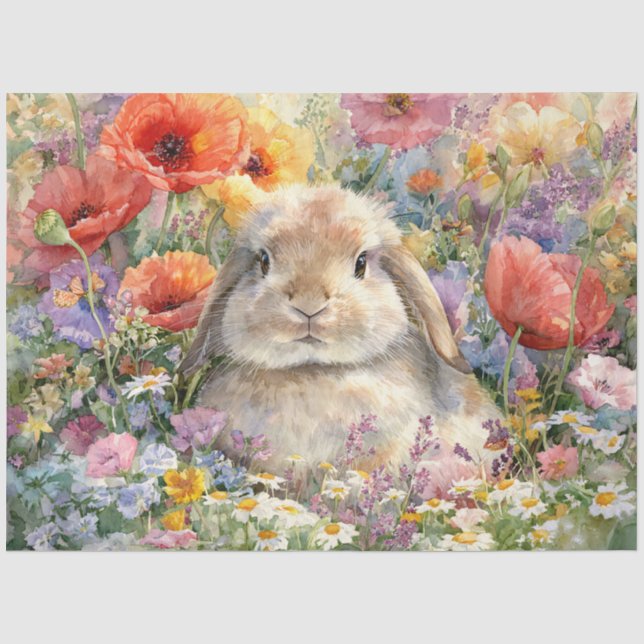Papel De Seda Coelho Decoupage nos Flores Silvestres (Frente )
