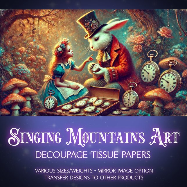 Papel De Seda Coelho e Alice Wonderland Forest Magic Decoupage (Criador carregado)