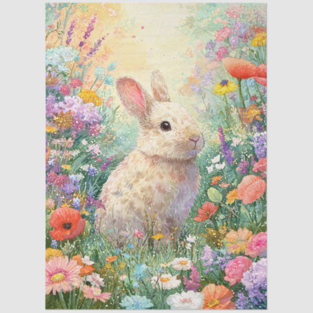 Papel De Seda Coelho em Decoupage nos Flores Silvestres (Frente )